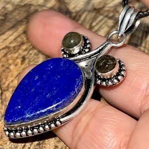 Labradorite & Lapis Lazuli Pendant 2 1/4”